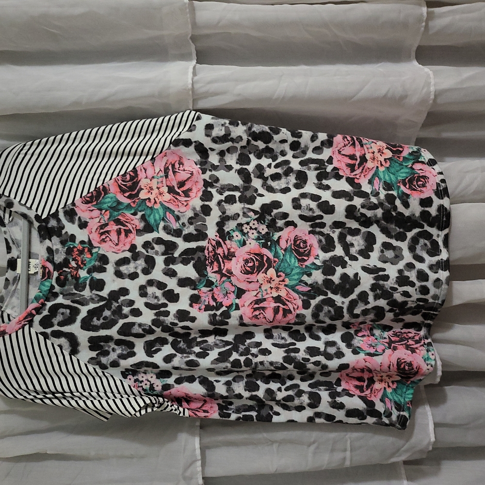 Animal Print Rose and Stripe Raglan